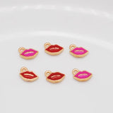 50pcs Enamel Mini Lips Shape Charms KC Tone Zinc Alloy Earring Bracelet Pendants