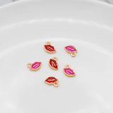 50pcs Enamel Mini Lips Shape Charms KC Tone Zinc Alloy Earring Bracelet Pendants