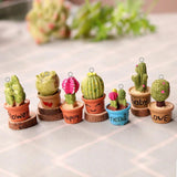 6pcs Cactus Resin Charms for DIY Earring Keychain Green Plant Pendant
