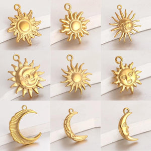 3Pcs Stainless Steel Sun Moon Charms for DIY Necklace Bracelet