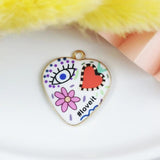 10pcs Evil Eye Heart Shaped Metal Enamel Charms DIY Earring Bracelet