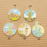 10pcs Famous Building Charm Enamel Necklace Pendant Diy Craft Supplies