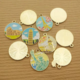 10pcs Famous Building Charm Enamel Necklace Pendant Diy Craft Supplies