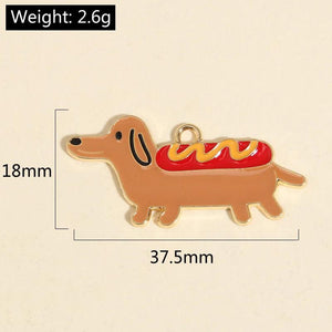 10pcs Cartoon Hot Dog Enamel Charms for DIY Necklaces - 37.5x18mm