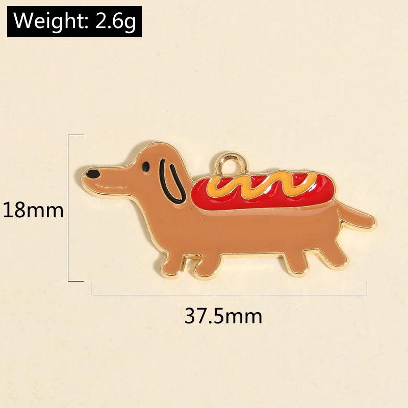 10pcs Cartoon Hot Dog Enamel Charms for DIY Necklaces - 37.5x18mm