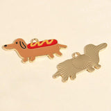 10pcs Cartoon Hot Dog Enamel Charms for DIY Necklaces - 37.5x18mm