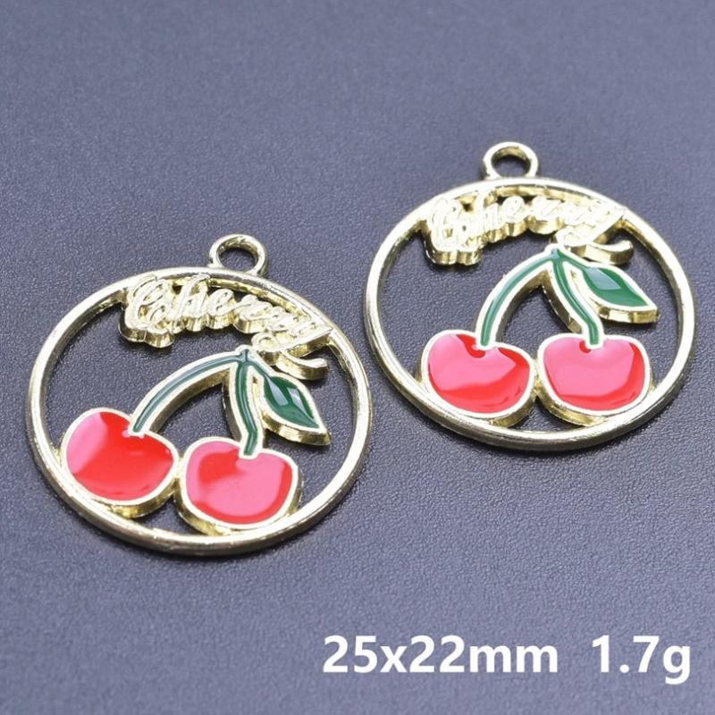 20pcs Red Strawberry Cherry Enamel Charm for Jewelry Making