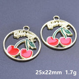 20pcs Red Strawberry Cherry Enamel Charm for Jewelry Making