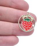 20pcs Red Strawberry Cherry Enamel Charm for Jewelry Making