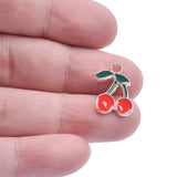 20pcs Red Strawberry Cherry Enamel Charm for Jewelry Making