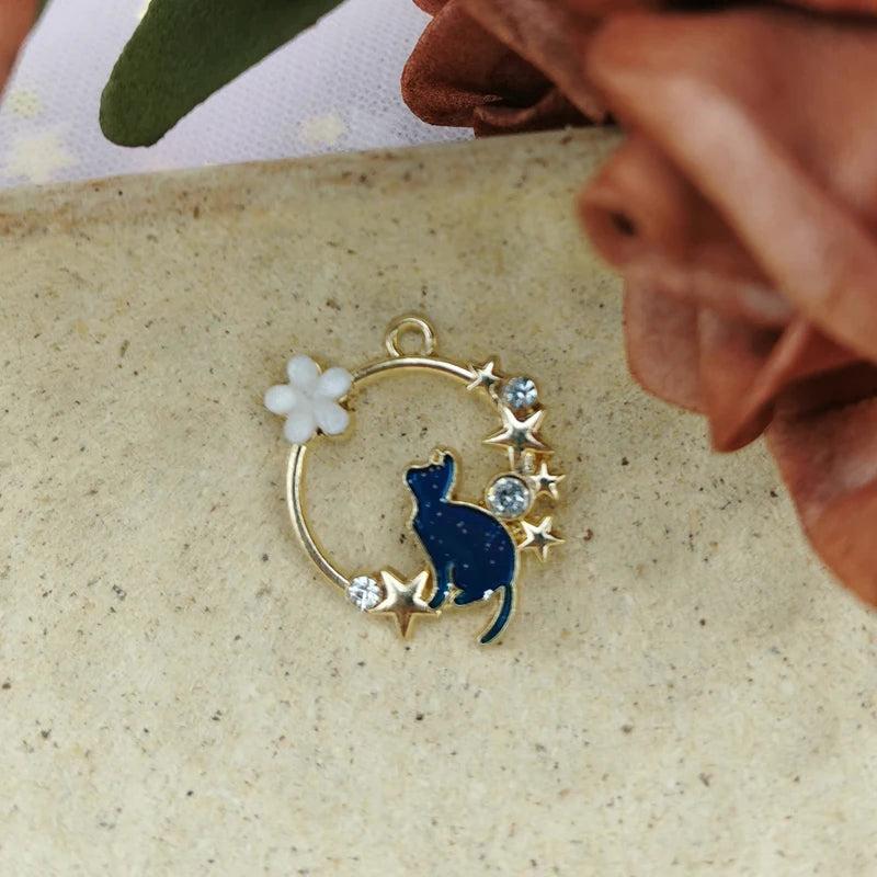 10pcs Wreath Glitter Cats Enamel Charms DIY Accessory Rhinestone Decor Pendants