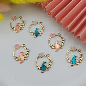 10pcs Wreath Glitter Cats Enamel Charms DIY Accessory Rhinestone Decor Pendants