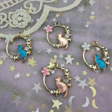 10pcs Wreath Glitter Cats Enamel Charms DIY Accessory Rhinestone Decor Pendants