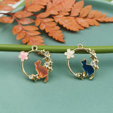 10pcs Wreath Glitter Cats Enamel Charms DIY Accessory Rhinestone Decor Pendants