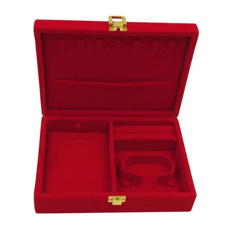 Portable Velvet Red Jewelry Box Travel Organizer Rings Earrings Necklace Watch