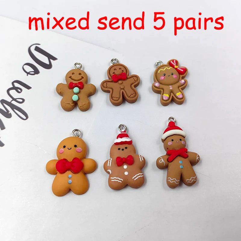 10pcs Gingerbread Man Charms Resin Biscuit Pendant DIY Earrings