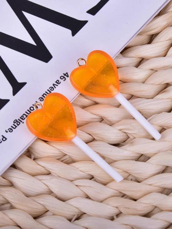 Y2k Bling Glitter Heart Lollipop Resin Charms 10pcs