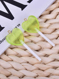 Y2k Bling Glitter Heart Lollipop Resin Charms 10pcs