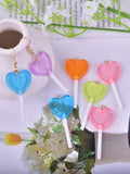 Y2k Bling Glitter Heart Lollipop Resin Charms 10pcs