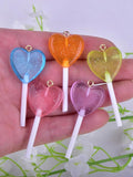 Y2k Bling Glitter Heart Lollipop Resin Charms 10pcs