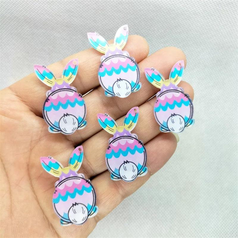 10pcs Acrylic Easter Bunny Charms for Jewelry Making