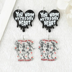 8Pcs Valentine Charms Acrylic Heart Skull Pendant DIY Accessories