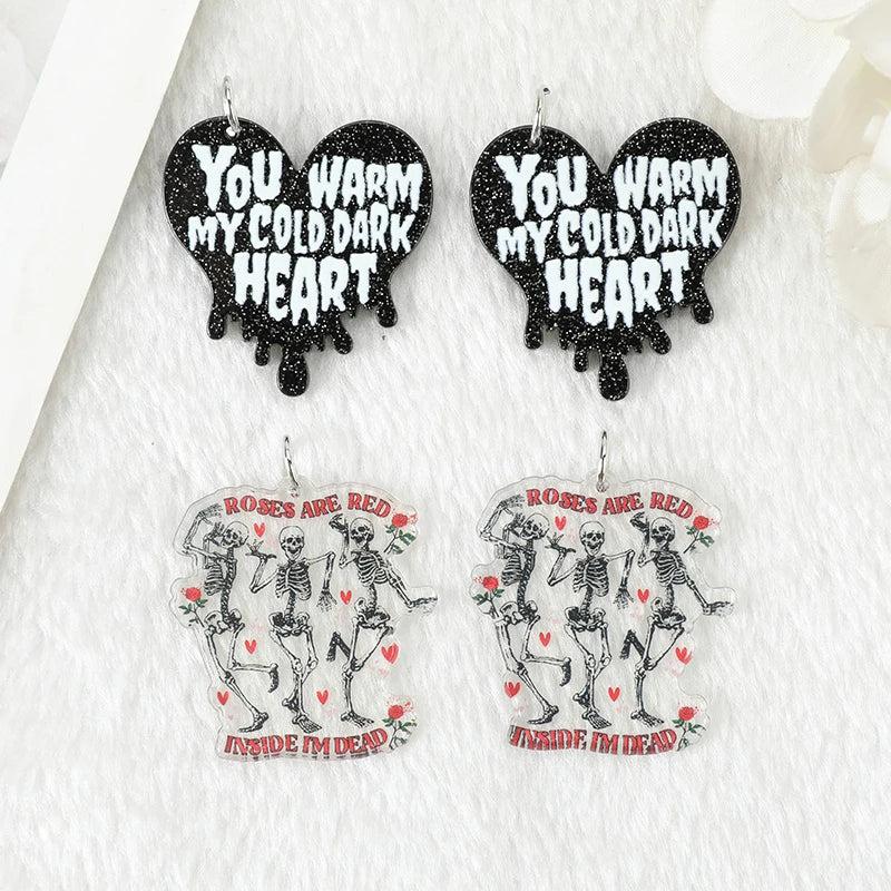 8Pcs Valentine Charms Acrylic Heart Skull Pendant DIY Accessories