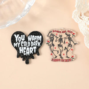 8Pcs Valentine Charms Acrylic Heart Skull Pendant DIY Accessories