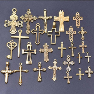 25pcs/Lot Metal Jesus Cross Pendant Charms For DIY Jewelry Making Supplies