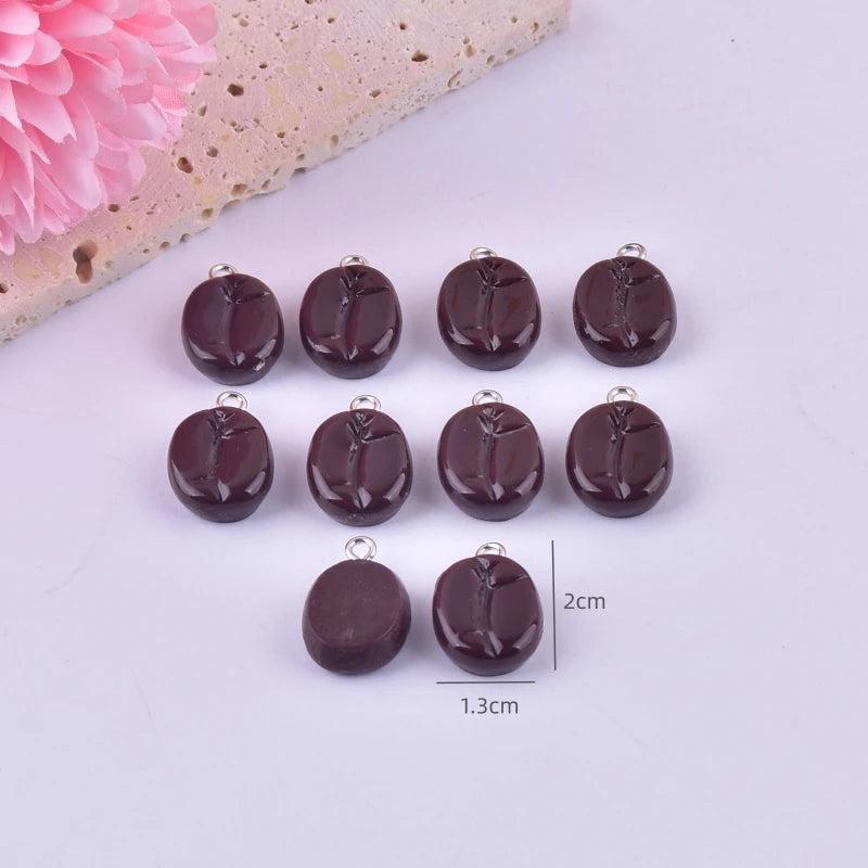 10pcs/pack Coffee Bean Resin Charms for DIY Jewelry Making