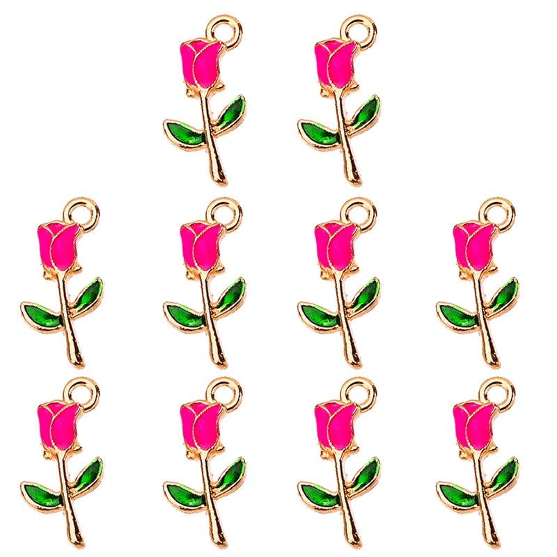 20Pcs Sweet Romantic Rose Flower Pendant Charm for Jewelry Making