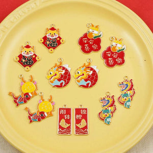 10pcs Year Dragon Enamel Charms for Jewelry Making