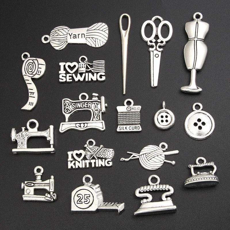 30pcs Mix Sewing Machine Charms Tape Measure Pendant DIY Findings