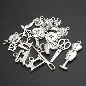 30pcs Mix Sewing Machine Charms Tape Measure Pendant DIY Findings