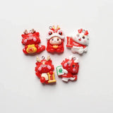 6pcs Year of the Dragon Baby Charms Red Lucky Animal Pendant DIY Jewelry