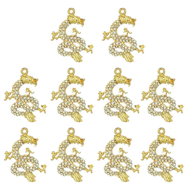 10pcs Bling Crystal Dragon Charms for DIY Jewelry Making