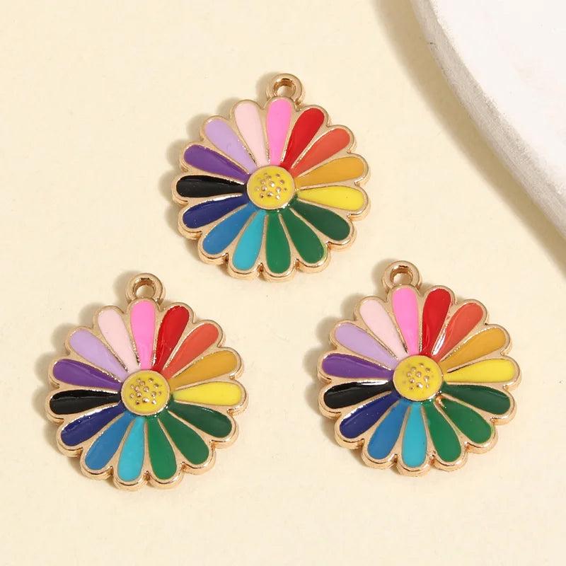 10pcs Sunflower Charms Enamel Pendant DIY Jewelry Making Accessories