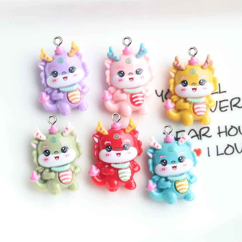 10Pcs Cartoon Dragon Charms Resin Flatback Pendants DIY Jewelry Keychain Accesso