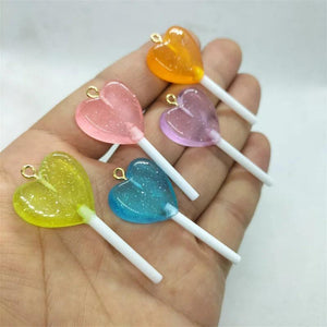 10pcs Resin Heart Lollipop Charms DIY Jewelry Making Crafts