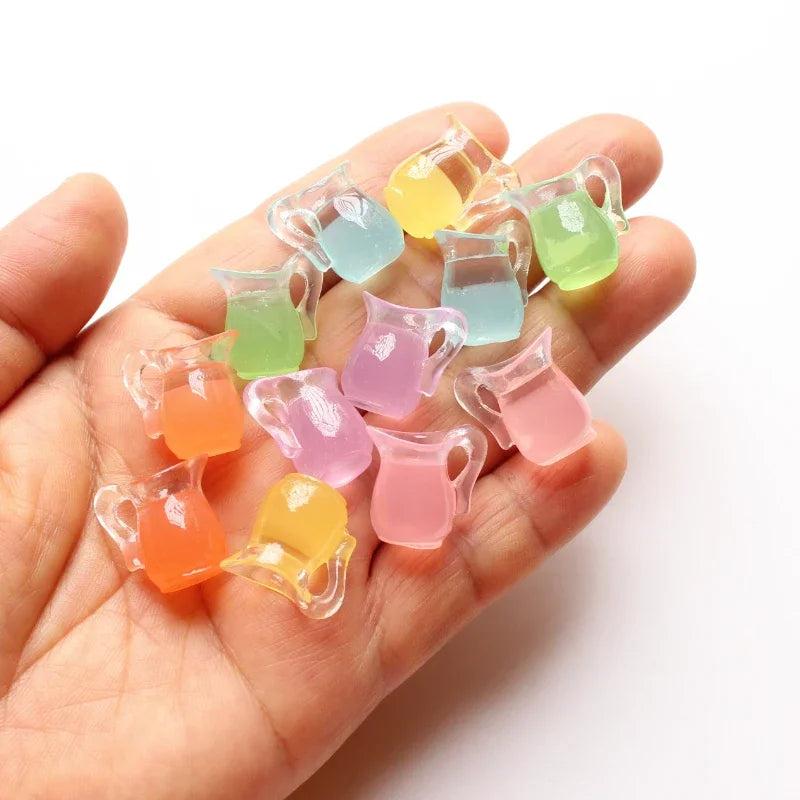 12pcs Fruit Juice Bottle Charms Resin Drink Cup Pendants DIY Jewelry Making