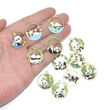 10pcs Golden Panda Charms Alloy Enamel Round Pendants DIY Jewelry Making