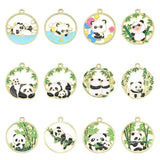 10pcs Golden Panda Charms Alloy Enamel Round Pendants DIY Jewelry Making