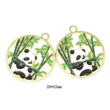 10pcs Golden Panda Charms Alloy Enamel Round Pendants DIY Jewelry Making