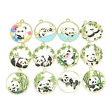 10pcs Golden Panda Charms Alloy Enamel Round Pendants DIY Jewelry Making