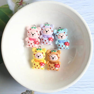 10pcs Mushroom Bear Charms Cute Doll Pendant DIY Jewelry Making