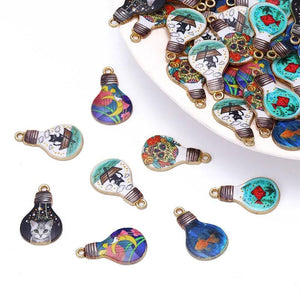 20Pcs Enamel Drip Light Bulb Pendant Mixed Colour Charms for DIY Jewelry Crafts
