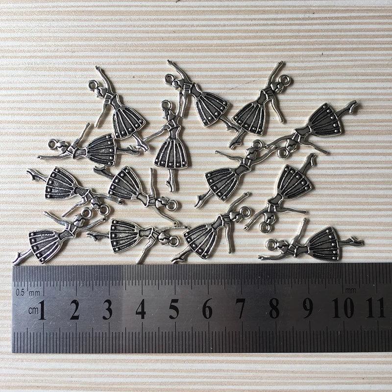 36Pcs Antique Silver Dancing Ballerina Charm for Jewelry Making