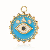 3pcs/Lot Enamel Round Flower Evil Eye Stainless Steel Charm Pendant