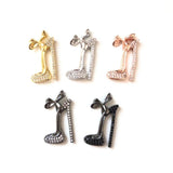 5pcs Bow Tie High Heel Shoes Charms Zirconia Pave Pendant
