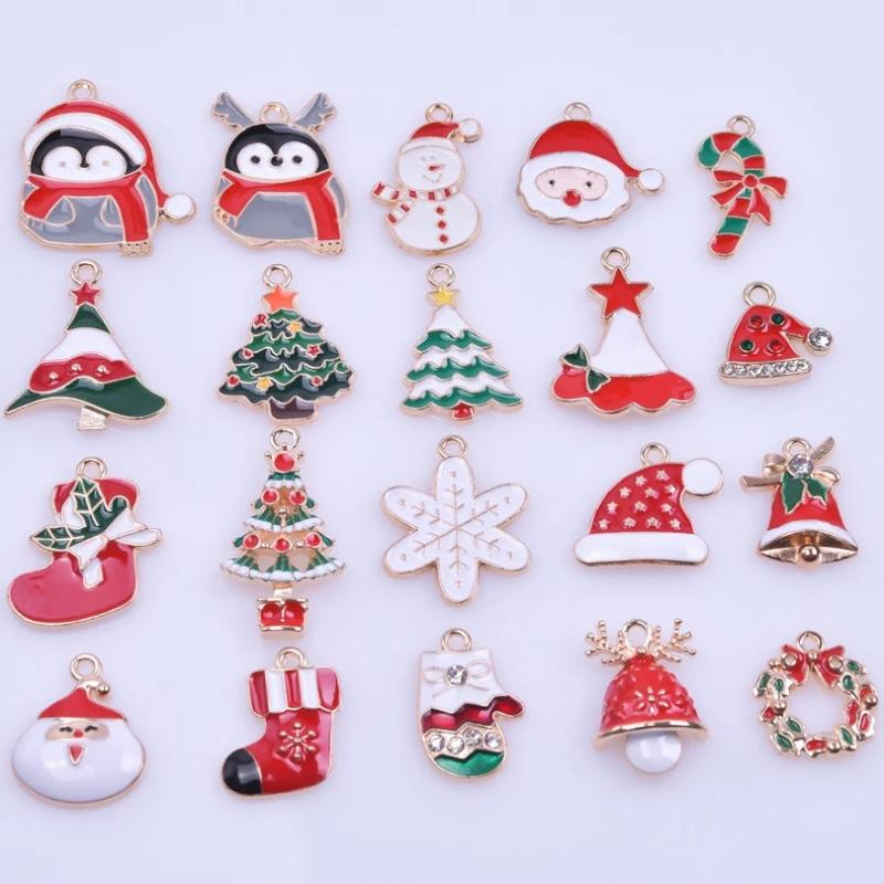 20pcs Christmas Pendant Charms Mix Enamel for Jewelry Making Supplies